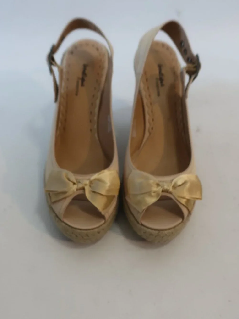NWOB Boutique x Nordstrom Pale Gold Trina Fabric Satin Bow Espadrille Wedge 7.5N